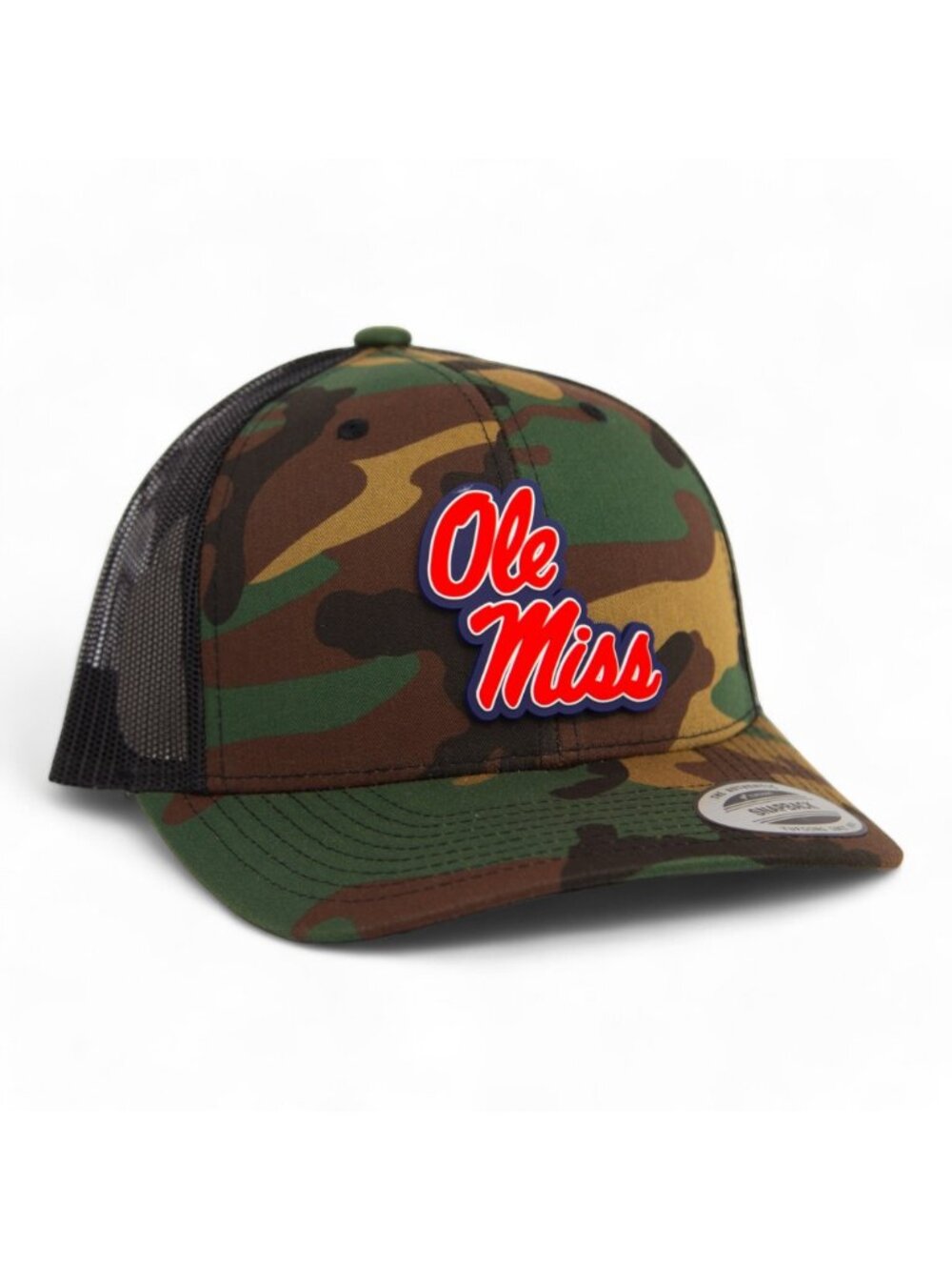 Ole Miss Rebels 3D YP Snapback Trucker Hat- Army Camo/ Black